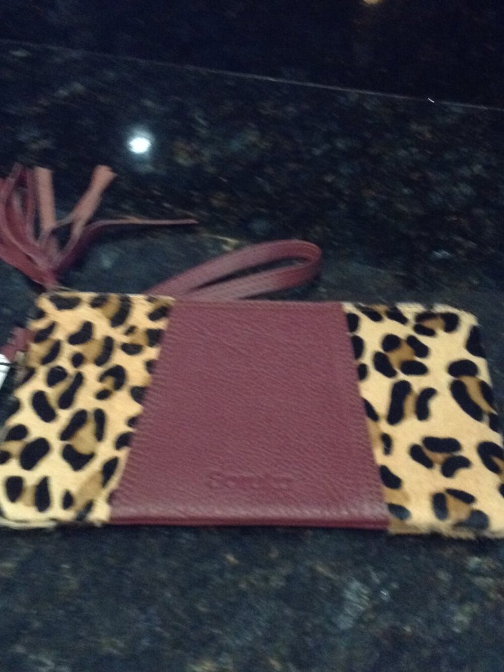NWT Soruka "Barcelona" Recycled leather Wristlet Tassels Cheetah Print Trendy - Picture 2 of 7
